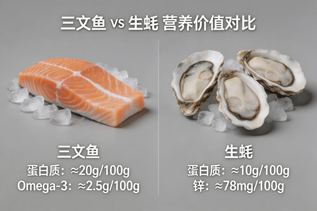 三文鱼与生蚝营养价值对比 三文鱼与生蚝营养价值对比